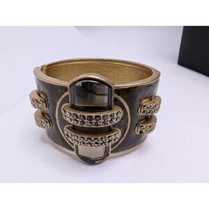 Lia Sophia Wide Hinged Cuff Bracelet Black Rhinestone Gold Tone